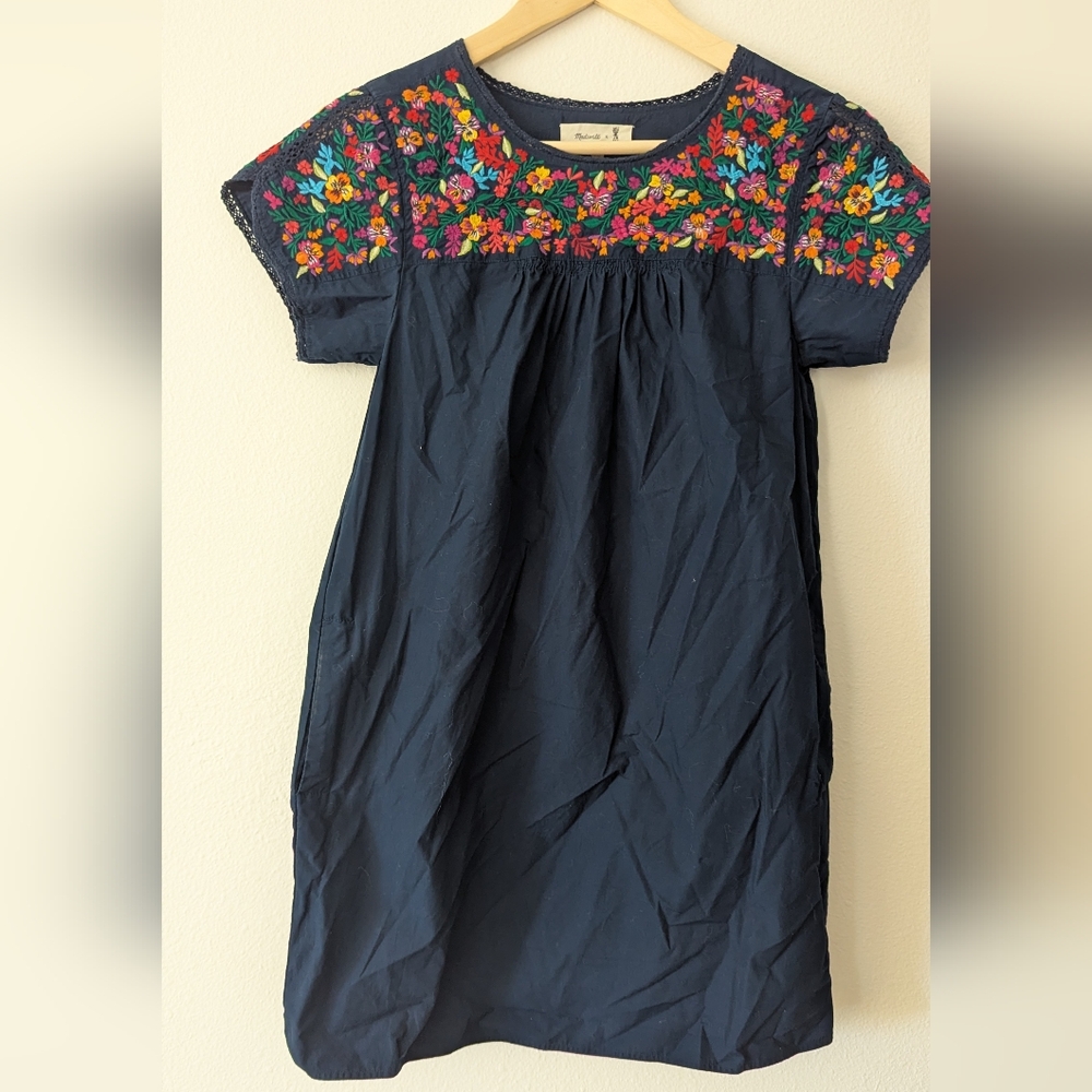 Madewell Floral Embroidered Navy Dress